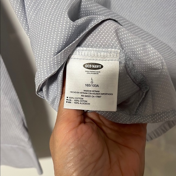 Old Navy Light Blue White Dotted Cotton Lightweight Button Down Shirt, Size L - Picture 8 of 9